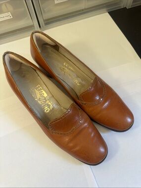 Vintage Salvatore Ferragamo Cognac Leather Slip-On Loafers